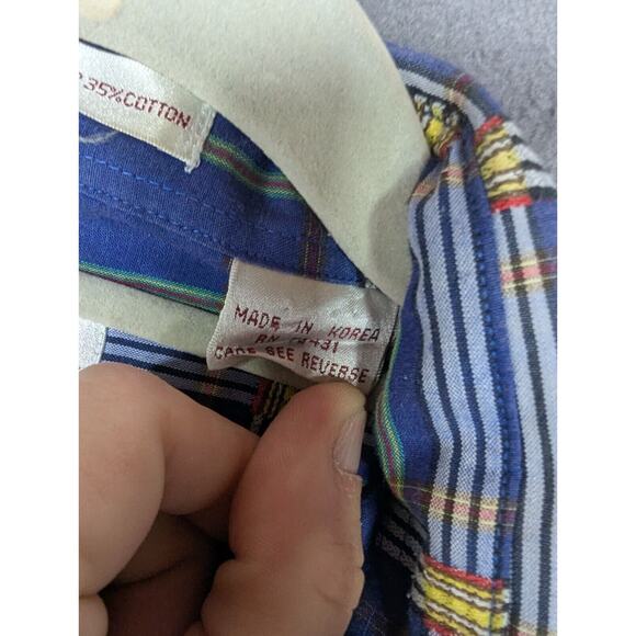 Fanucci Men's Short Sleeve Blue Plaid Button-Down Shirt Casual Med 15.5 - Picture 4 of 8